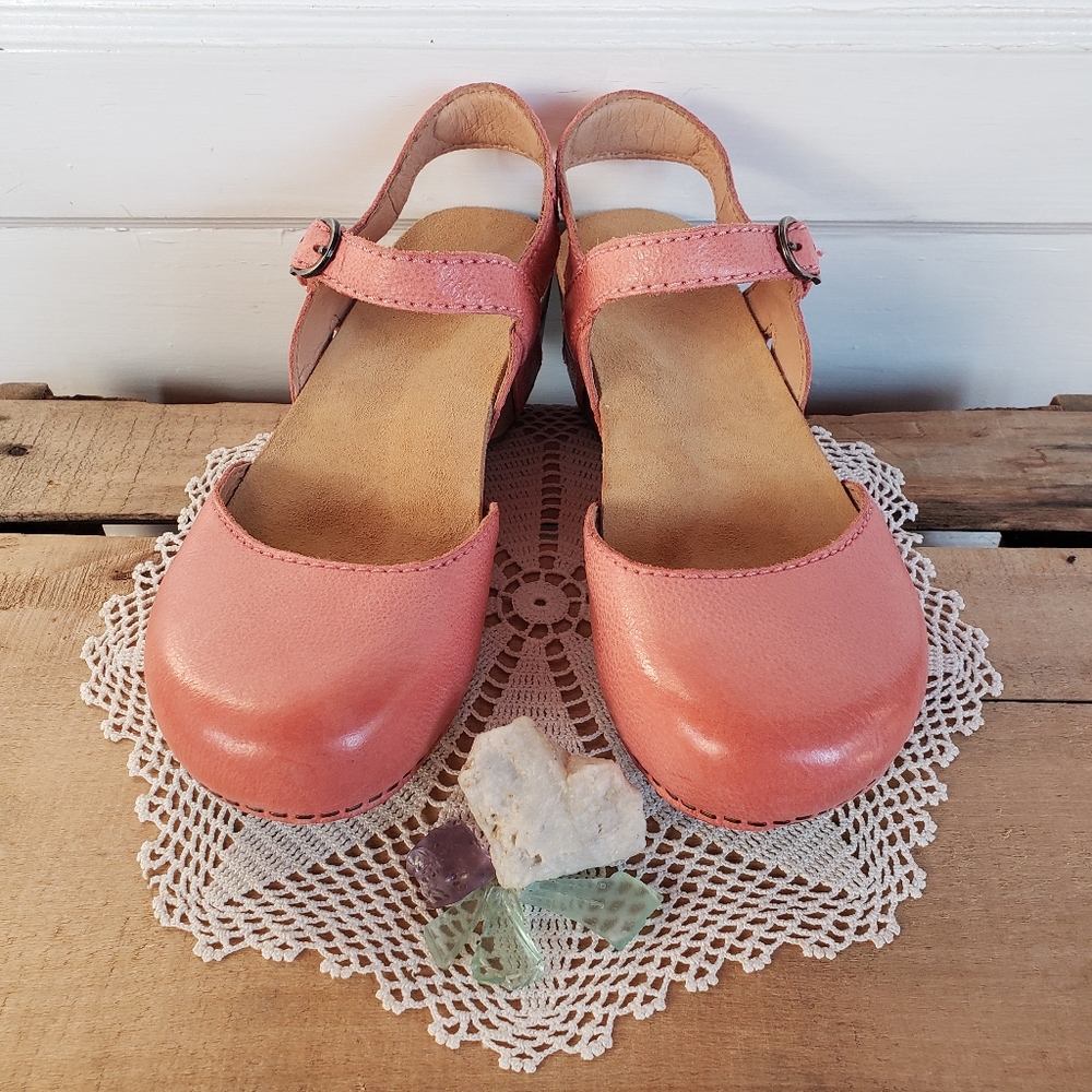 Pink Dansko Tiffani Strappy Clog Sandal MaryJane Milled Burnished Coral 37 38 40 - Picture 8 of 13